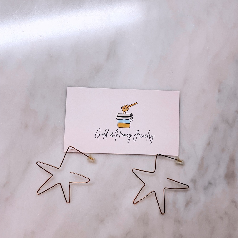 gold cute star earrings from Gold and Honey jewelry. - Picture 4 of 7